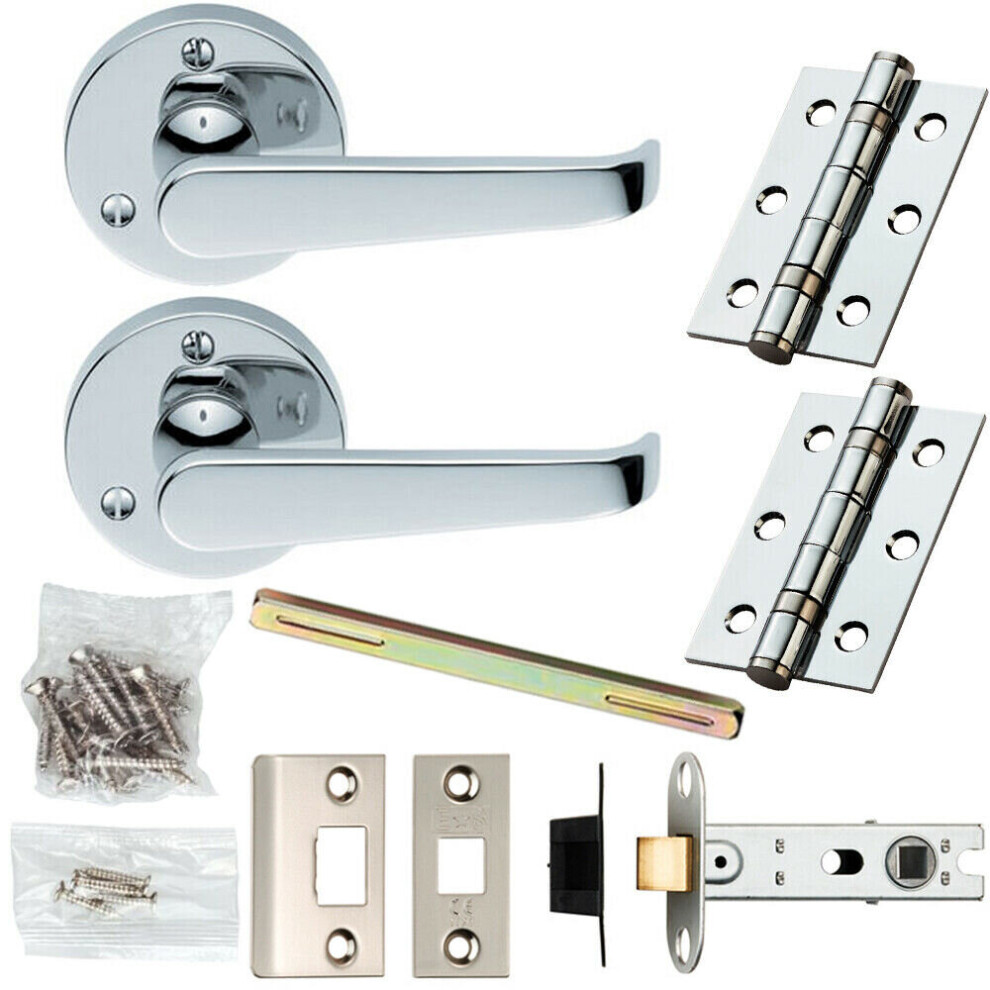 Door Handle & Latch Pack Chrome Victorian Straight Lever 59Mm Round Rose 5056524214381