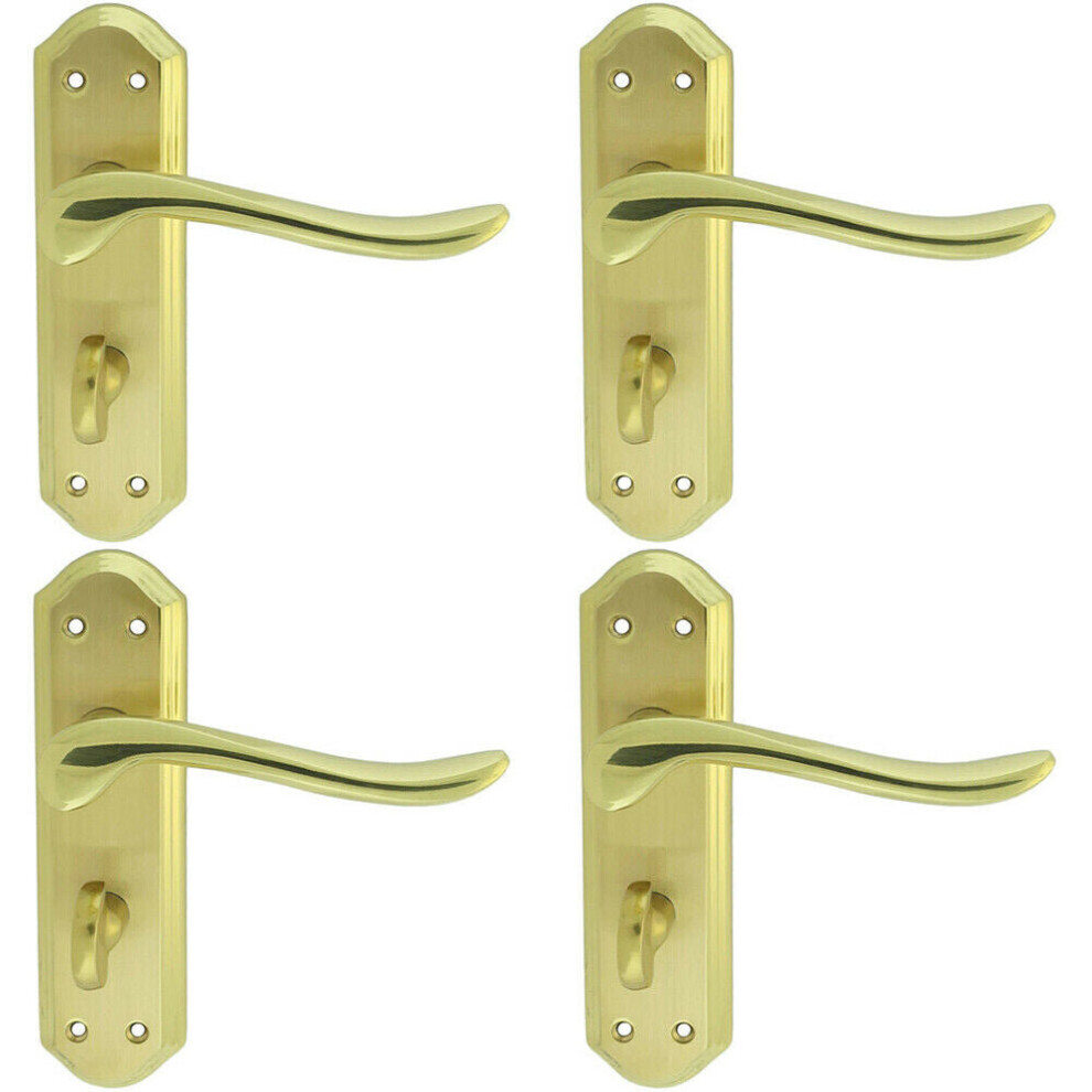 4X Pair Curved Lever On Sculpted Bathroom Backplate 180 X 48Mm Dual Brass