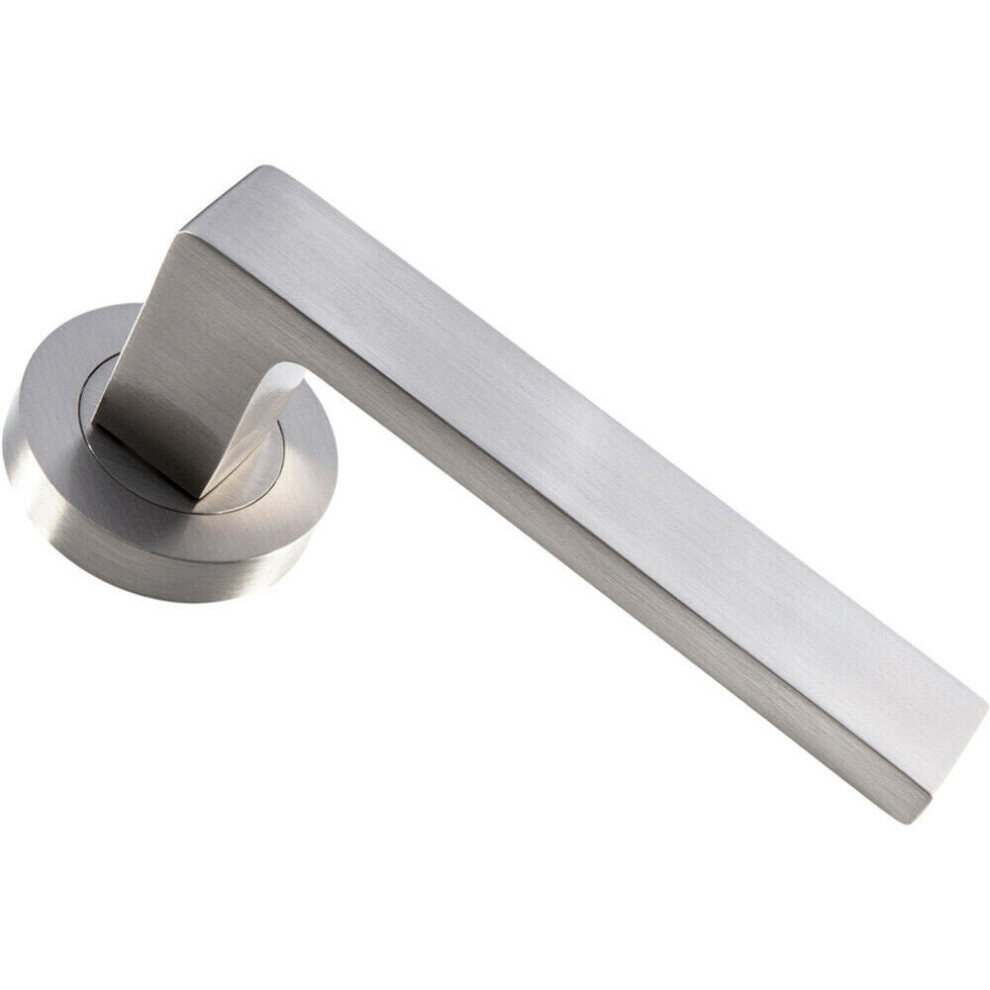 Pair Straight Square Handle On Round Rose Concealed Fix Satin Nickel 5056492583199