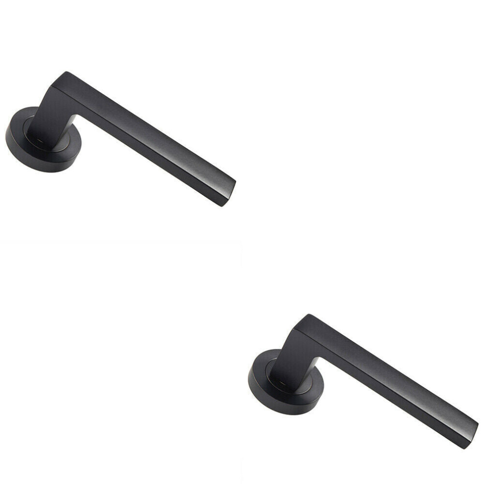 2X Pair Straight Square Handle On Round Rose Concealed Fix Matt Black Finish