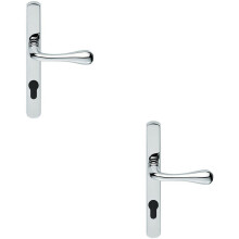 2x PAIR Flared Lever on Narrow Euro Lock Backplate 208 x 26mm Polished Chrome