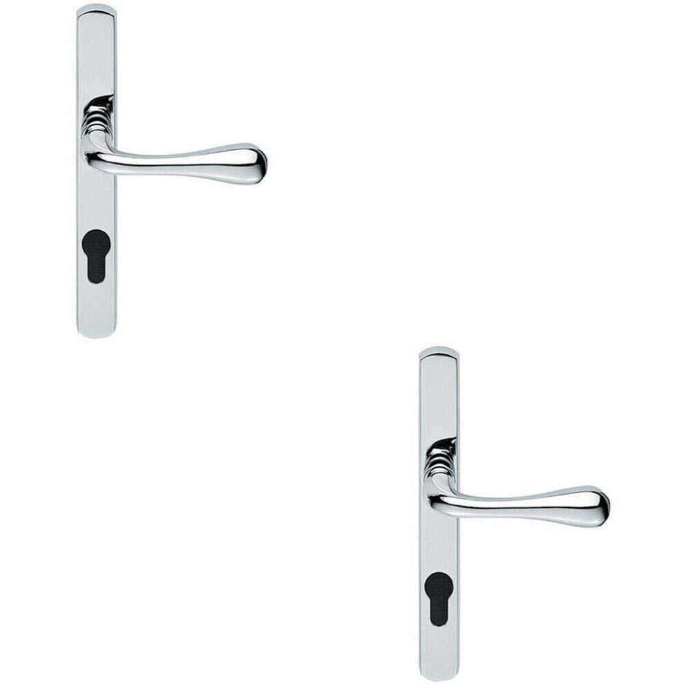 2x PAIR Flared Lever on Narrow Euro Lock Backplate 208 x 26mm Polished Chrome