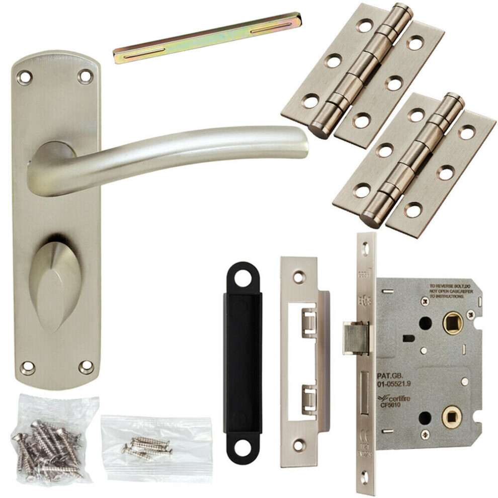 Door Handle & Bathroom Lock Pack Satin Chrome Modern Arched Lever Backplate