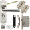 Loops Door Handle & Bathroom Lock Pack Satin Nickel Modern Mitred Round Bar Backplate 1
