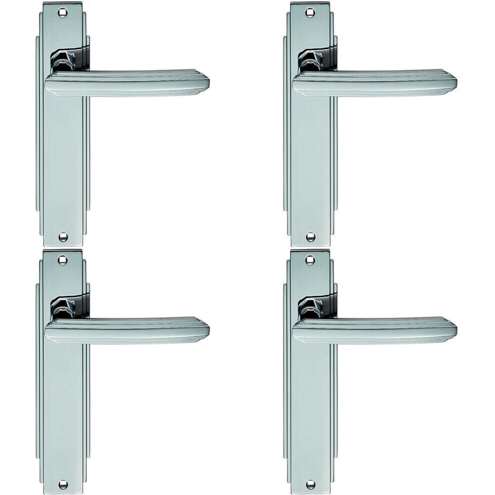 4X Pair Line Detailed Handle On Latch Backplate 205 X 45Mm Polished Chrome 5056524211618