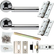 Door Handle & Latch Pack Chrome & Satin Nickel Modern Screwless Round Rose