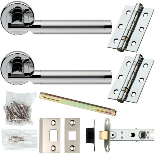 Loops Door Handle & Latch Pack Chrome & Satin Nickel Modern Screwless Round Rose