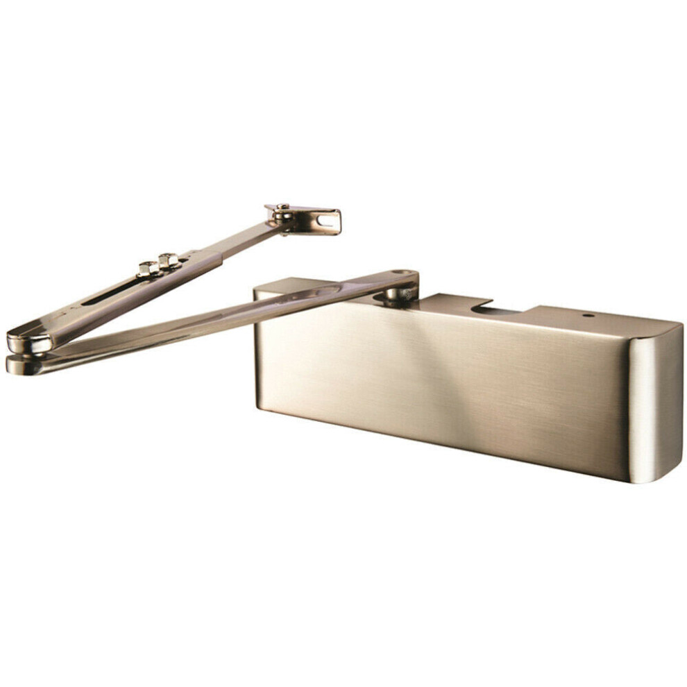 Full Cover Overhead Door Closer Variable Power 2 5 Satin Nickel Plated