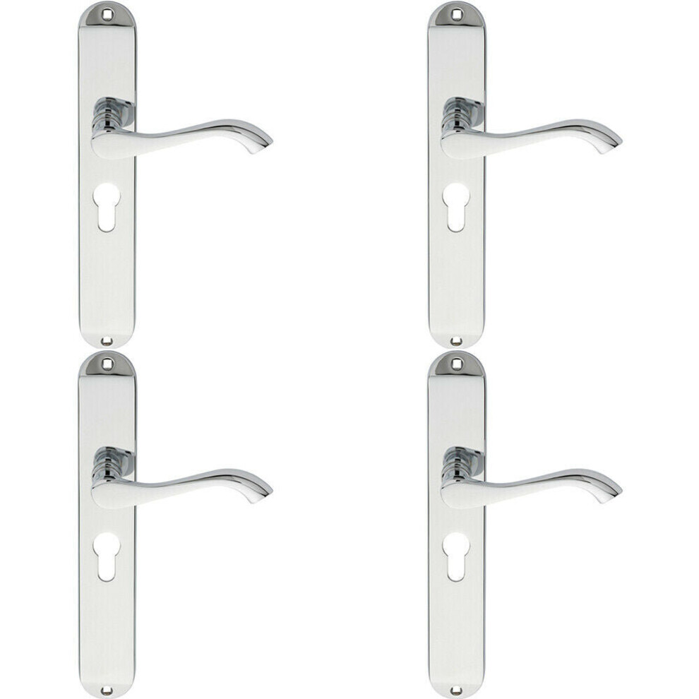 4X Pair Curved Lever On Long Slim Euro Lock Backplate 241 X 40Mm Polished Chrome 5056524210420