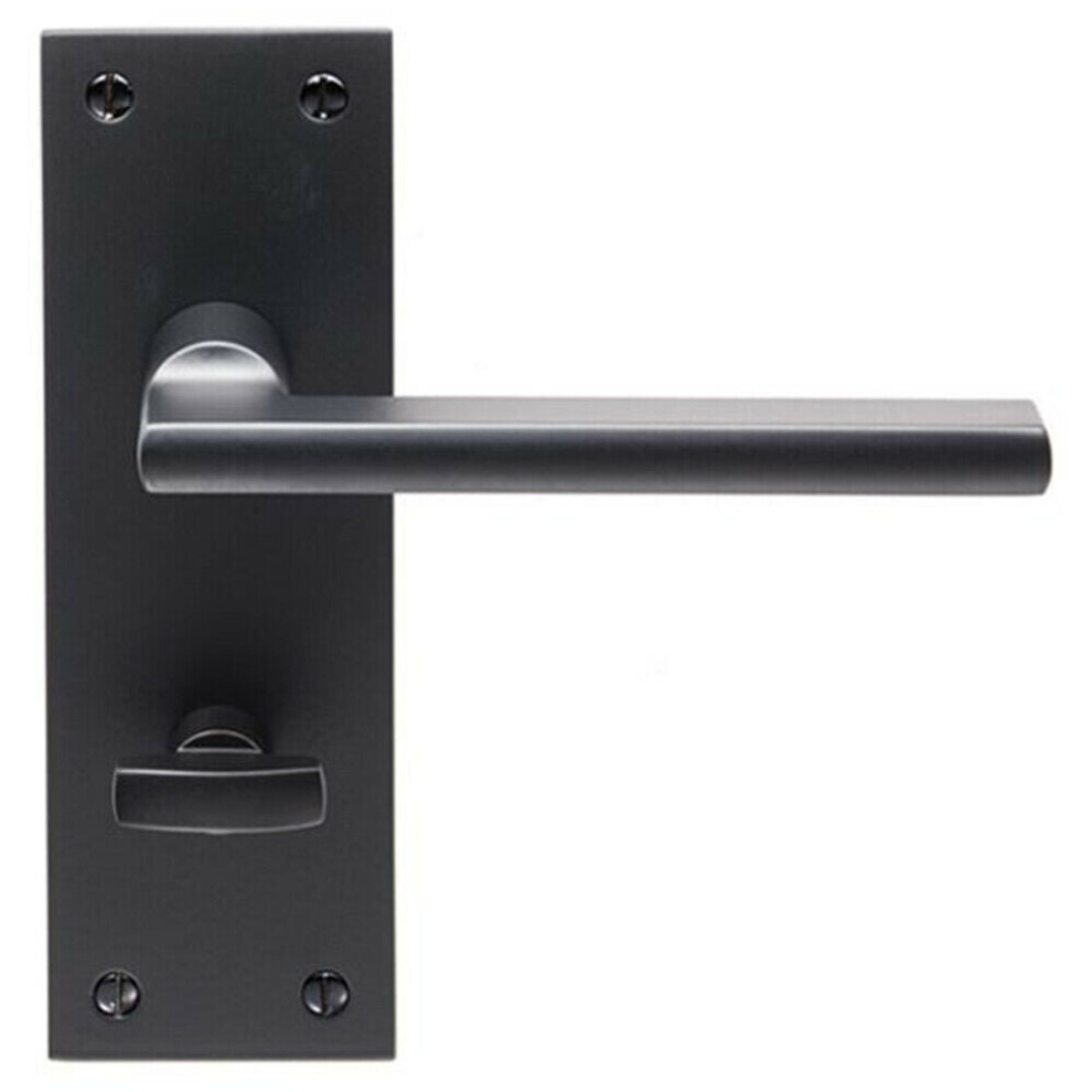 PAIR Straight Bar Handle on Slim Bathroom Backplate 150 x 50mm Matt Black