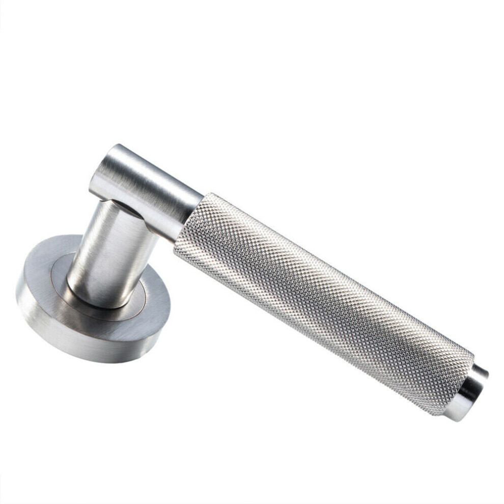 PAIR Knurled Grip Round Bar Handle on Round Rose Concealed Fix Satin Nickel