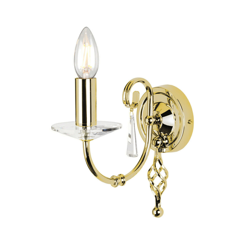 Loops Wall Light Cut Glass Droplets Swirl Finial Polished Brass Led E14 60W