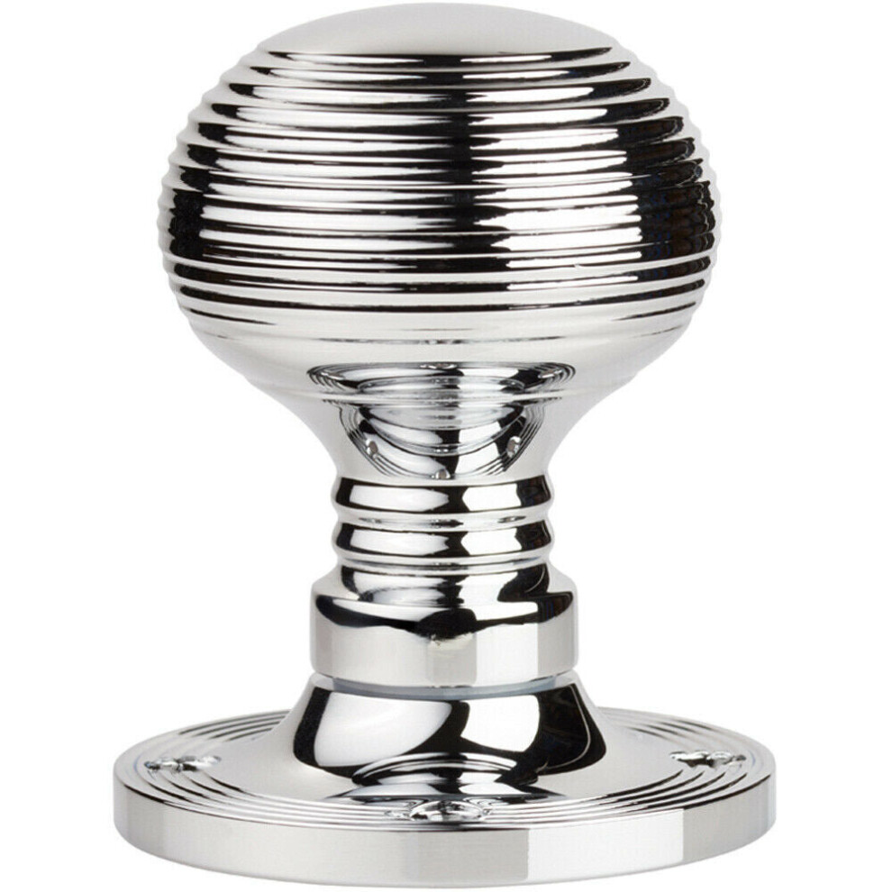 Pair Textured Rimmed Mortice Door Knob 52Mm Dia Chrome Beehive Handle 5056492581010