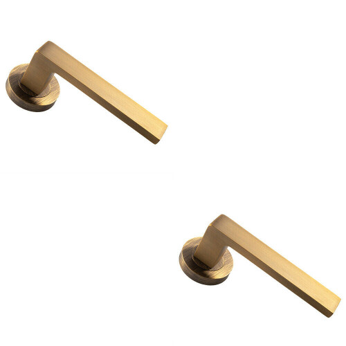 Loops 2x PAIR Straight Square Handle on Round Rose Concealed Fix Antique Brass