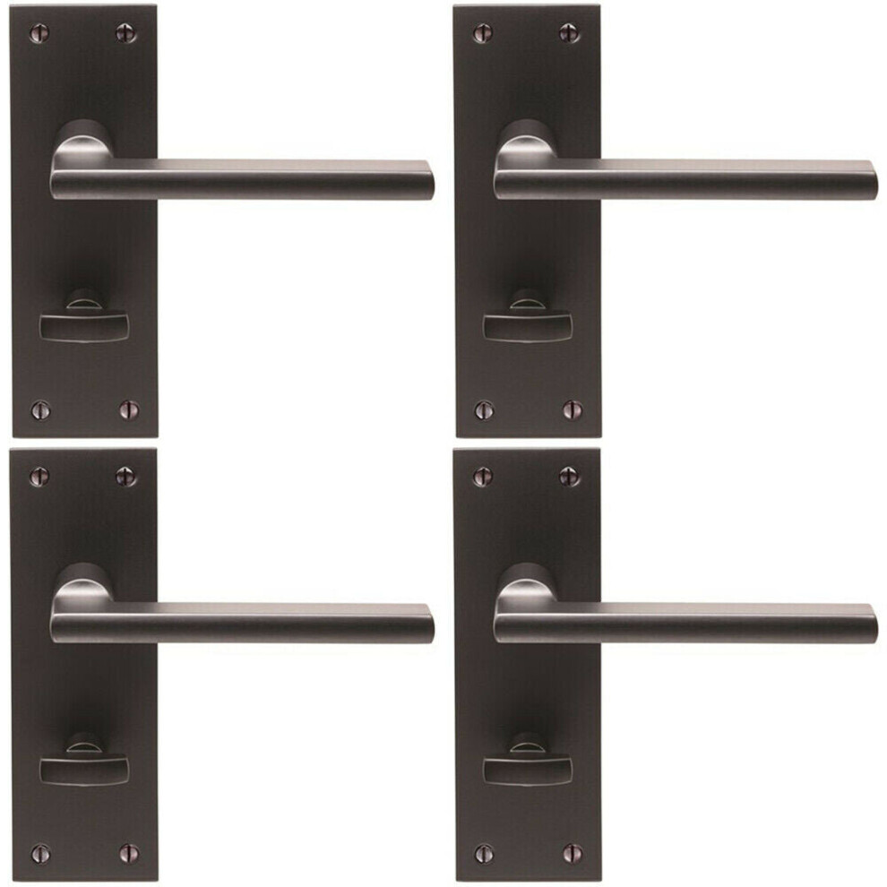 4x PAIR Straight Bar Handle on Slim Bathroom Backplate 150 x 50mm Matt Bronze