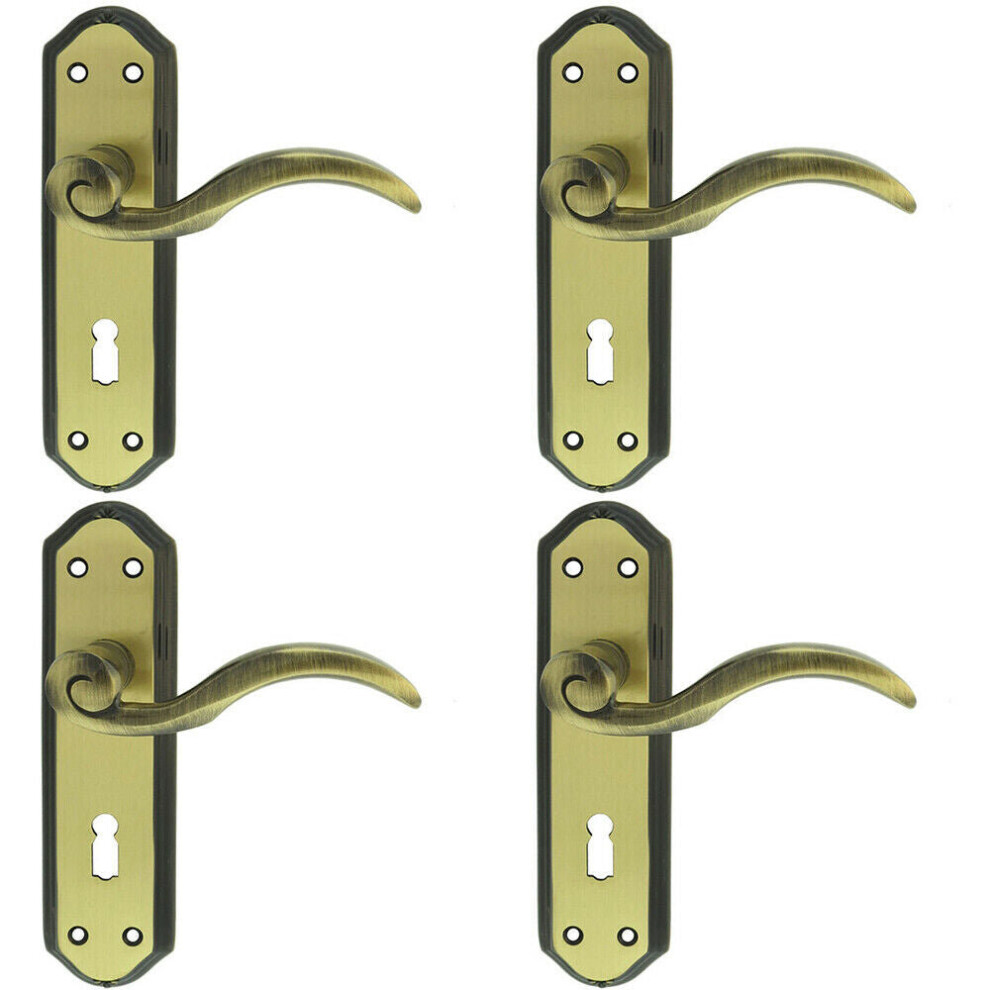 4x PAIR Spiral Sculpted Handle on Lock Backplate 180 x 48mm Florentine Bronze