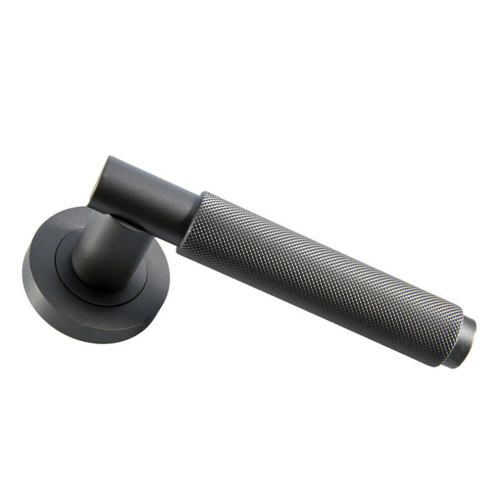 PAIR Knurled Grip Round Bar Handle on Round Rose Concealed Fix Matt Bronze