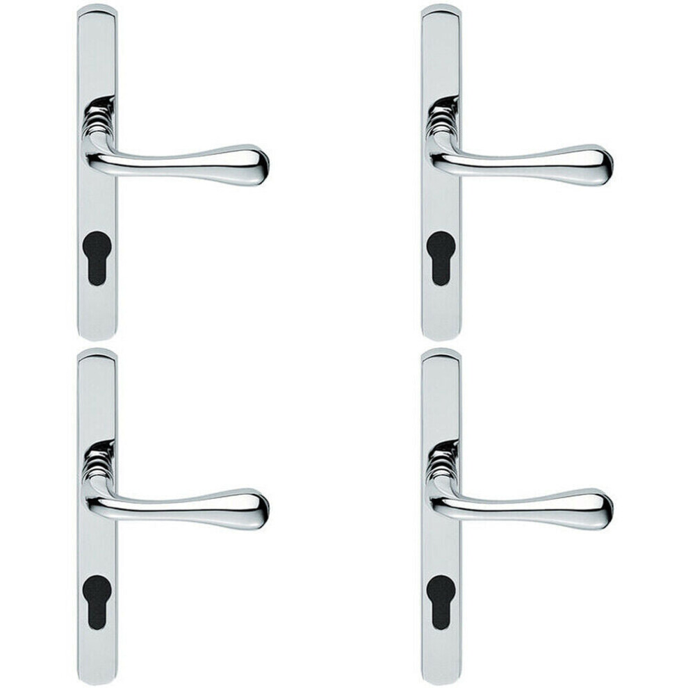 4X Pair Flared Lever On Narrow Euro Lock Backplate 208 X 26Mm Polished Chrome