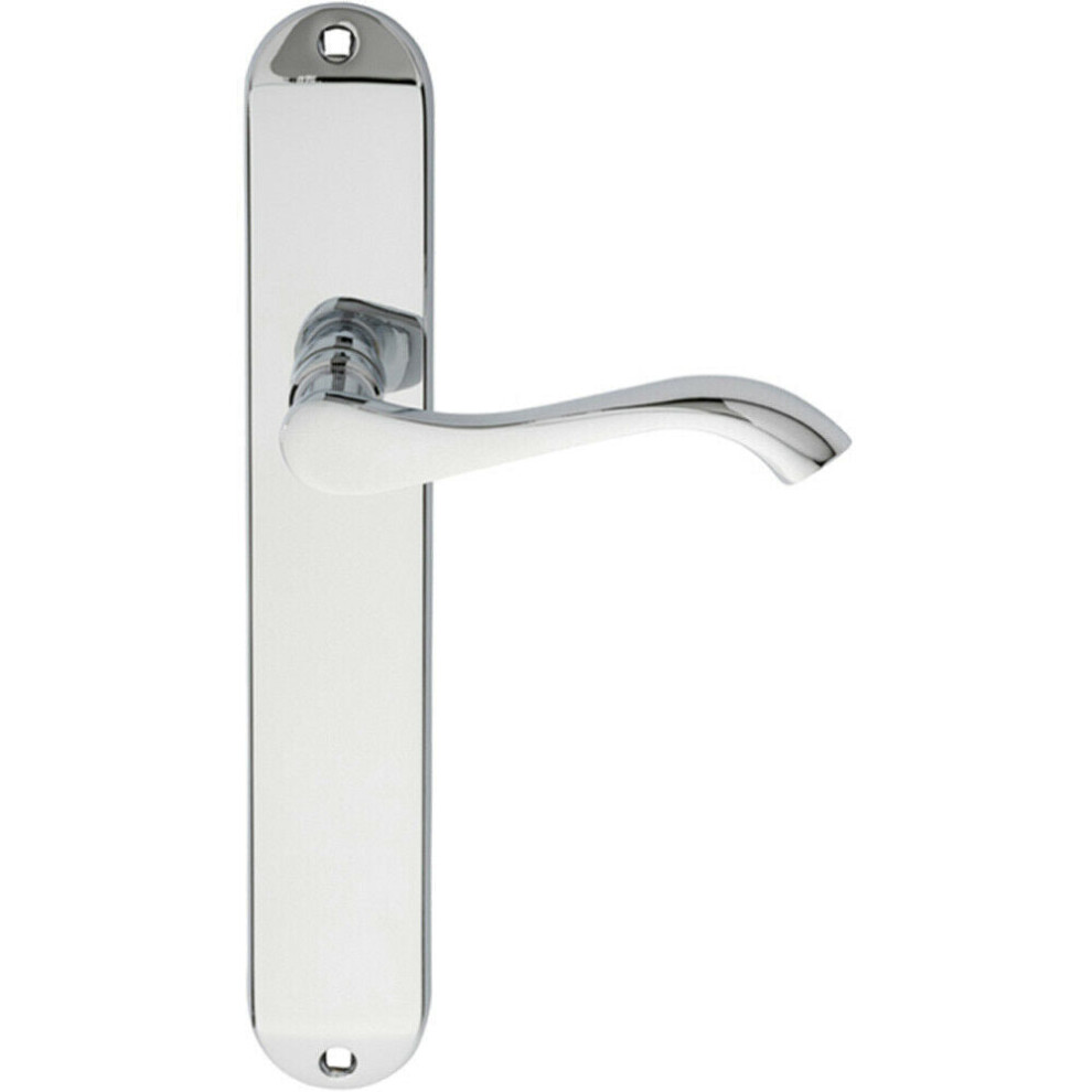 Loops Pair Curved Handle On Long Slim Latch Backplate 241 X 40Mm Polished Chrome