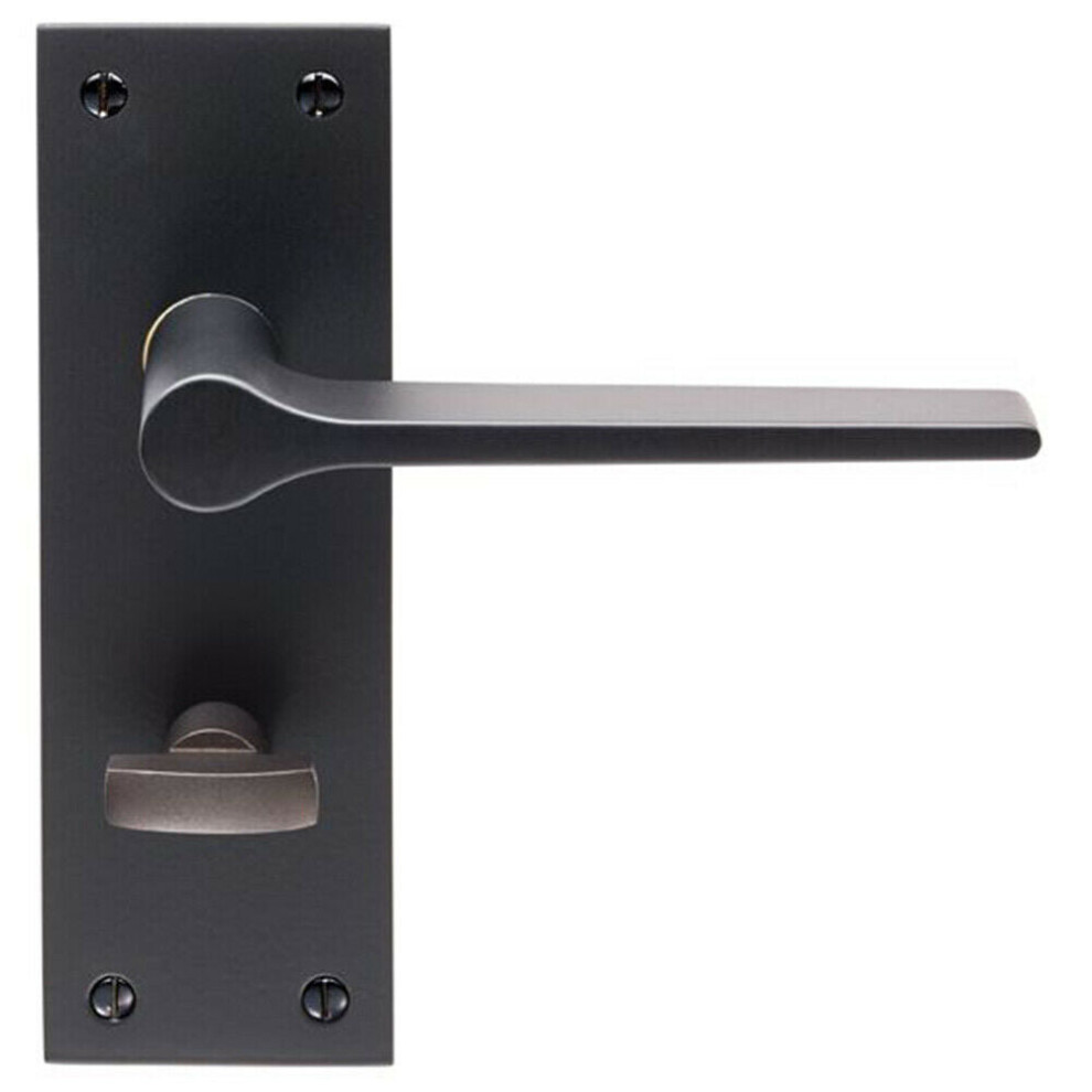 PAIR Flat Straight Handle on Slim Bathroom Backplate 150 x 50mm Matt Black