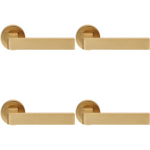 4x PAIR Straight Square Handle on Round Rose Concealed Fix Satin Brass