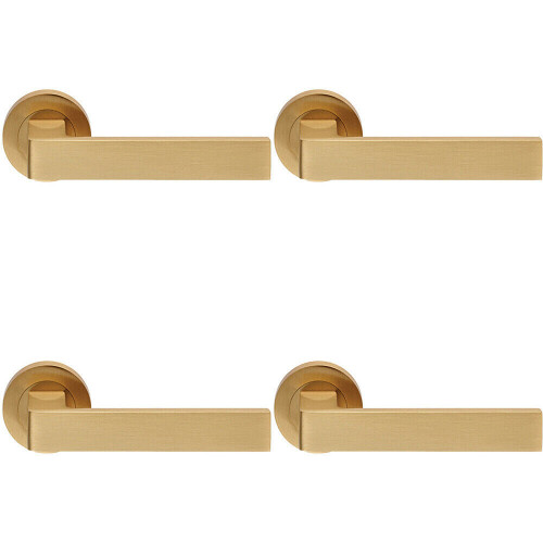 Loops 4x PAIR Straight Square Handle on Round Rose Concealed Fix Satin Brass