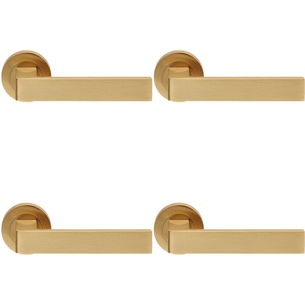 Loops 4X Pair Straight Square Handle On Round Rose Concealed Fix Satin Brass
