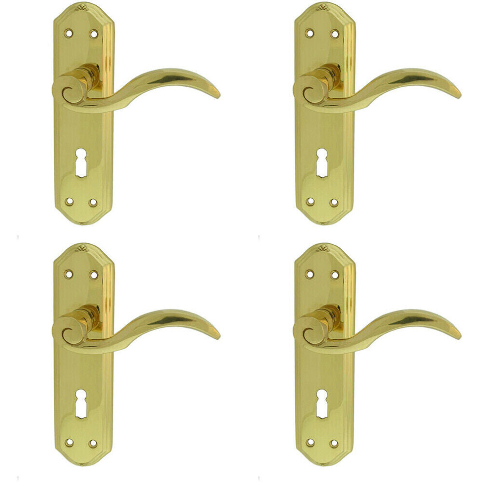 4x PAIR Spiral Sculpted Handle on Lock Backplate 180 x 48mm Polished Brass