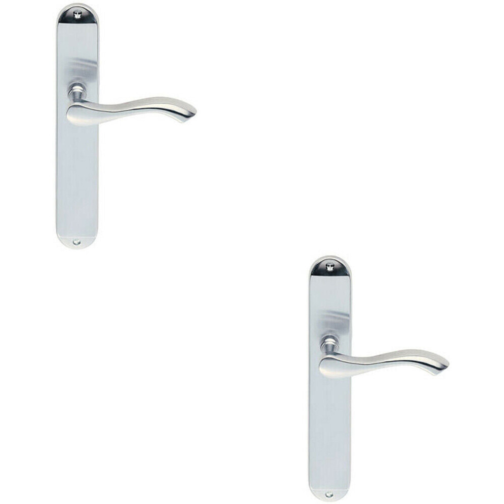 2x PAIR Curved Handle on Long Slim Latch Backplate 241 x 40mm Satin Chrome