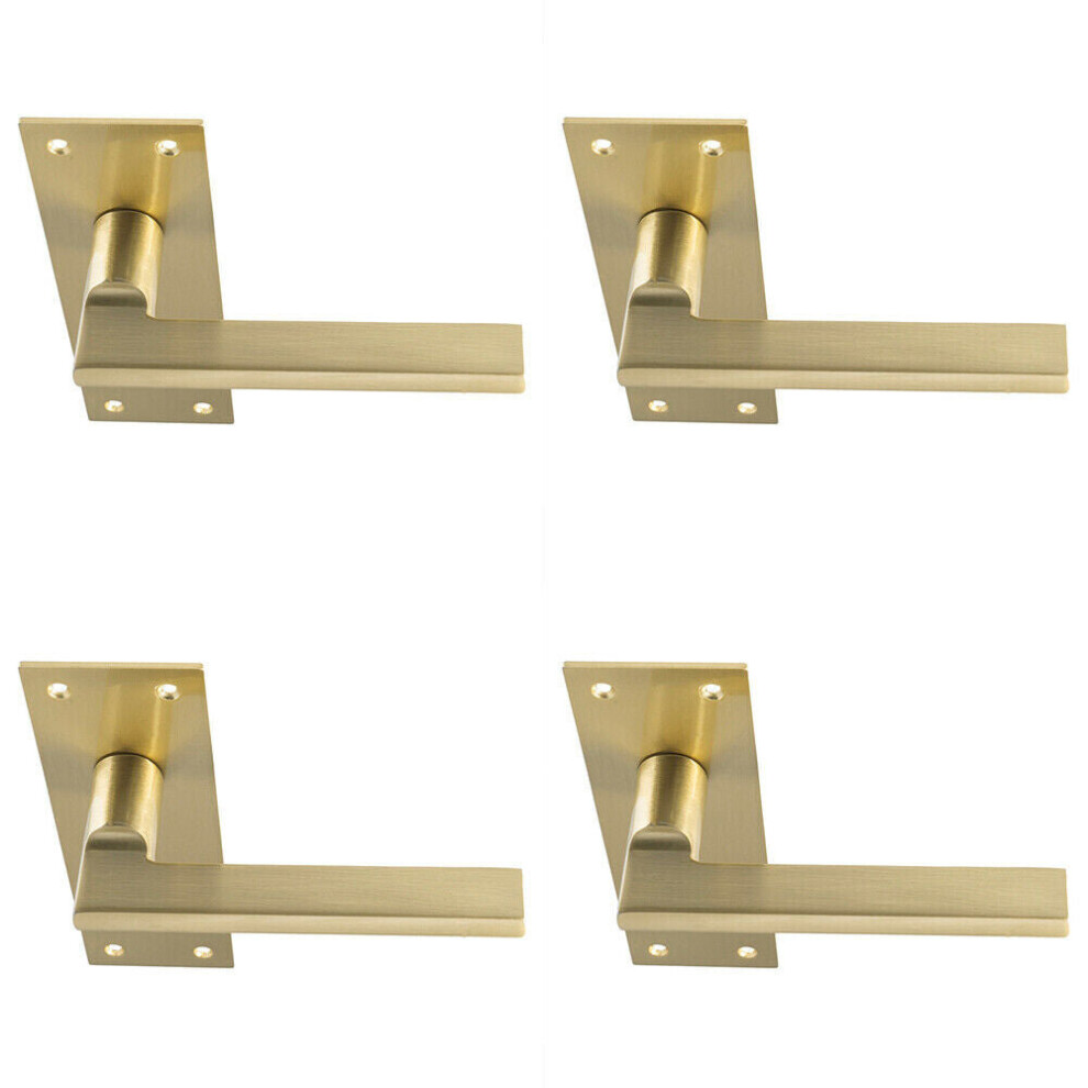 4x PAIR Straight Bar Handle on Slim Lock Backplate 150 x 50mm Satin Brass