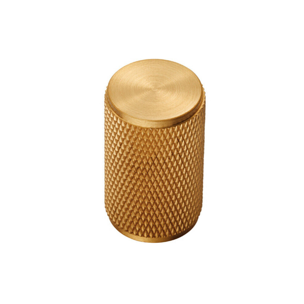 Knurled Cylindrical Cupboard Door Knob 18mm Dia Satin Brass Cabinet Handle