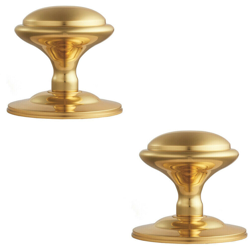 Loops 2X Round Victorian Centre Door Knob Polished Brass 85Mm Rose Outdoor Handle