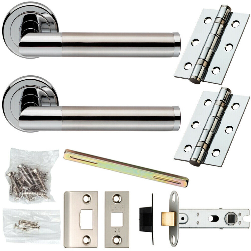 Loops Door Handle & Latch Pack Chrome & Satin Nickel Straight Screwless Round Rose