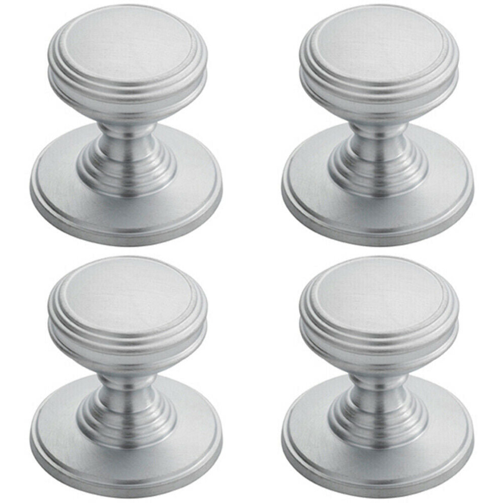 4x Ringed Tiered Cupboard Door Knob 25mm Diameter Satin Chrome Cabinet Handle