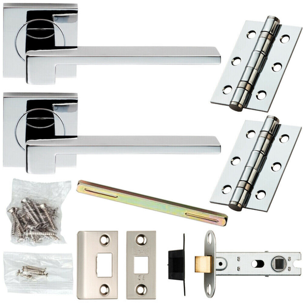 Door Handle & Latch Pack Chrome Modern Flat Slim Bar On Screwless Square Rose 5056524215593