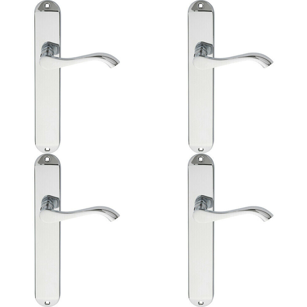 4X Pair Curved Handle On Long Slim Latch Backplate 241 X 40Mm Polished Chrome 5056524210444