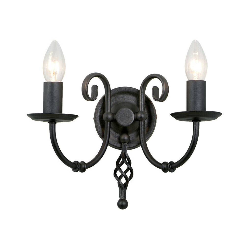 Twin Wall Light Sconce Artisan Knot Twist Detail Black LED E14 60W Bulb