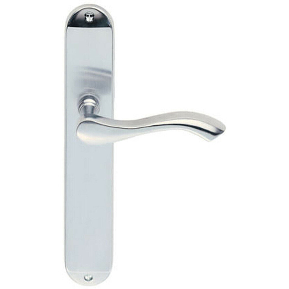 Loops Pair Curved Handle On Long Slim Latch Backplate 241 X 40Mm Satin Chrome