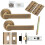 Loops Door Handle & Latch Pack Antique Brass Rectangular Lever Screwless Round Rose 1