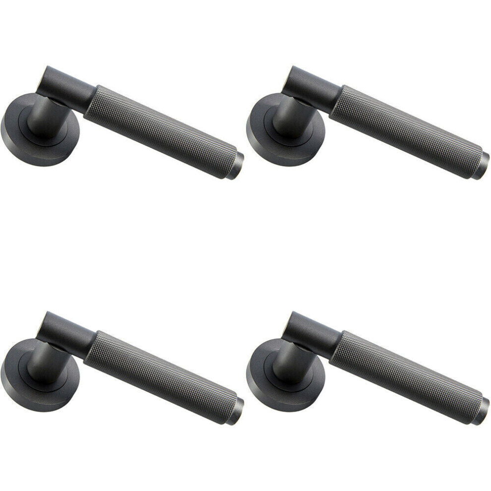 4X Pair Knurled Grip Round Bar Handle On Round Rose Concealed Fix Matt Bronze 5056524212769