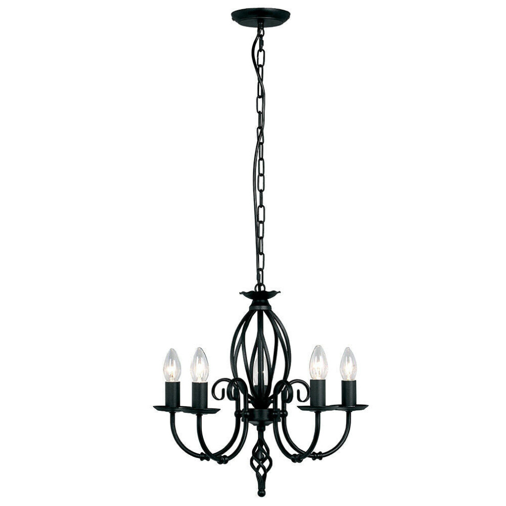 Loops 5 Bulb Chandelier Light Artisan Knot Twist Detail Black Led E14 60W