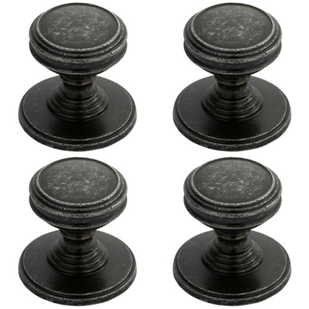 4x Ringed Tiered Cupboard Door Knob 25mm Diameter Pewter Cabinet Handle