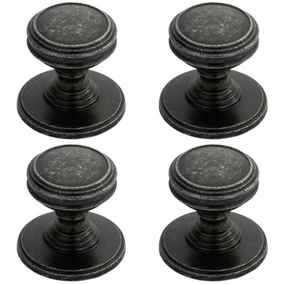 4X Ringed Tiered Cupboard Door Knob 25Mm Diameter Pewter Cabinet Handle 5056524202753