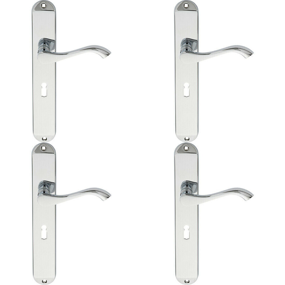 Loops 4X Pair Curved Handle On Long Slim Lock Backplate 241 X 40Mm Polished Chrome