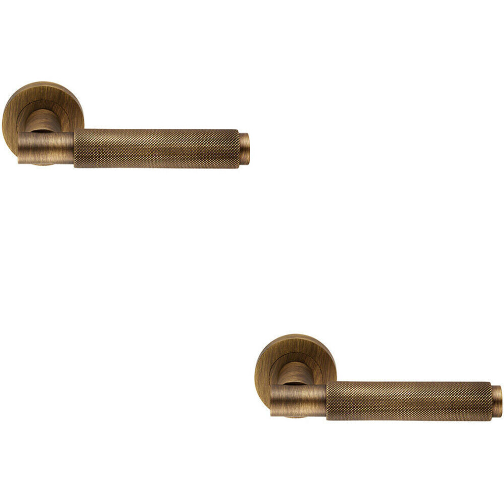 Loops 2X Pair Knurled Grip Round Bar Handle On Round Rose Concealed Fix Antique Brass