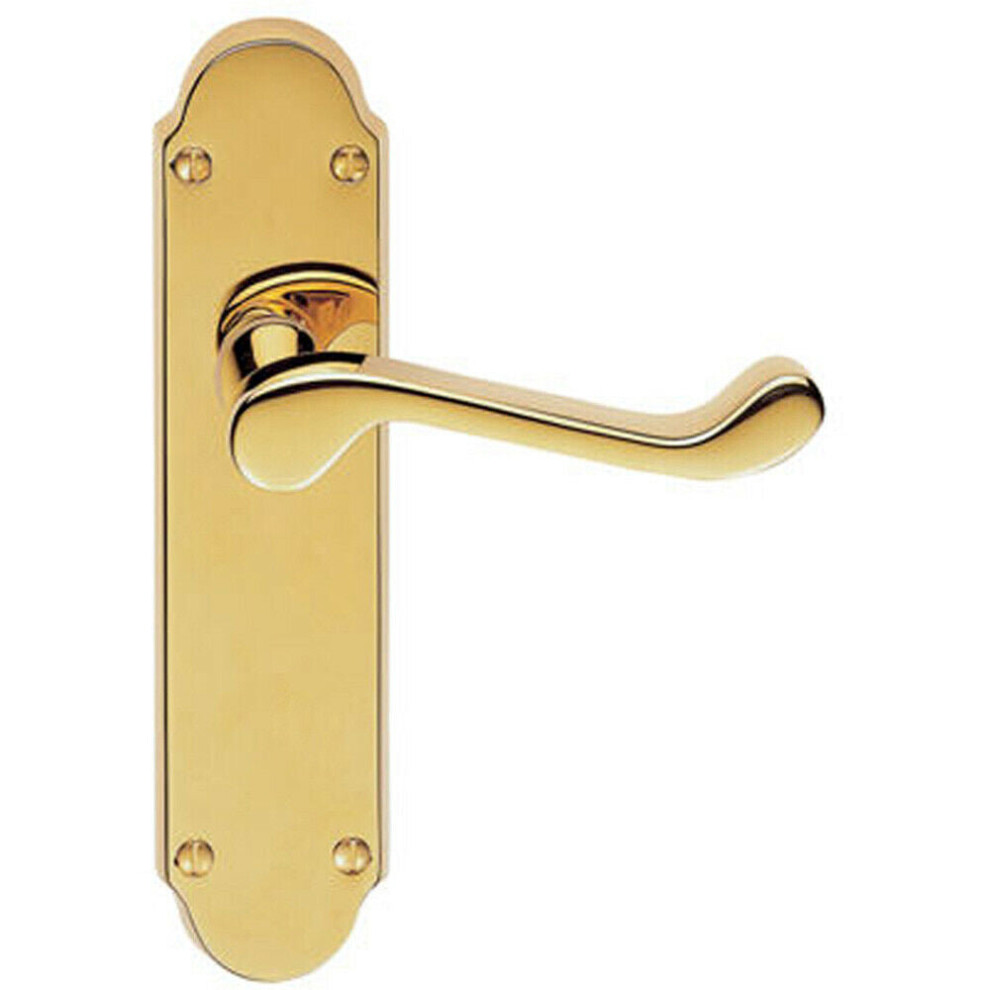 PAIR Victorian Upturned Handle on Latch Backplate 170 x 42mm Stainless Brass