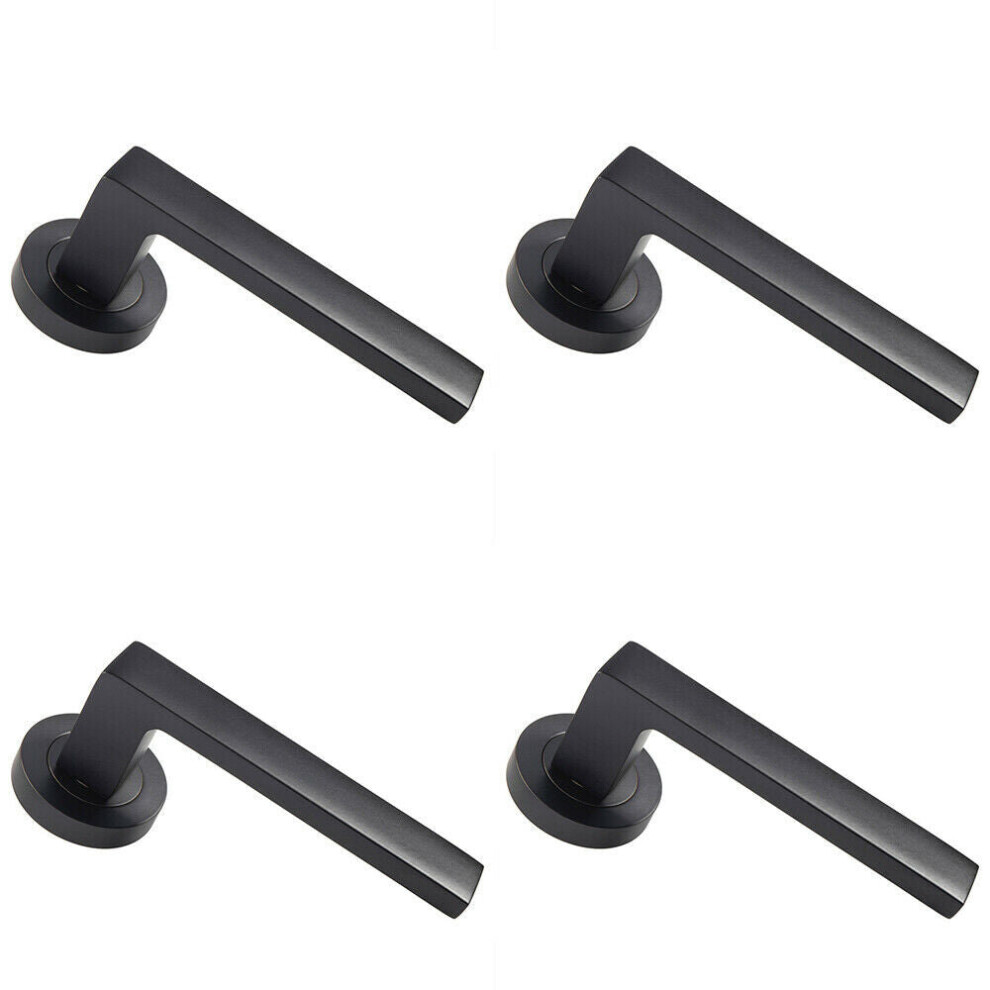 4x PAIR Straight Square Handle on Round Rose Concealed Fix Matt Black Finish