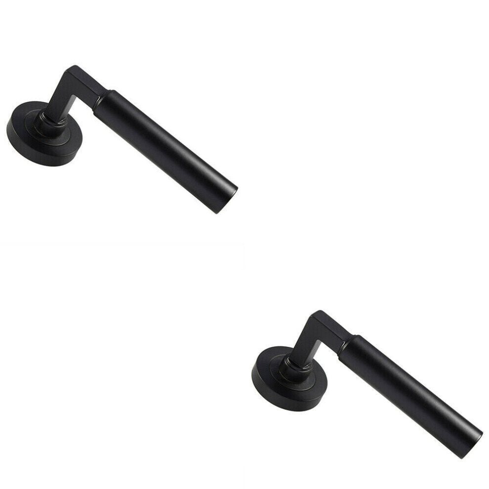 Loops 2X Pair Straight Round Bar Handle On Round Rose Concealed Fix Matt Black