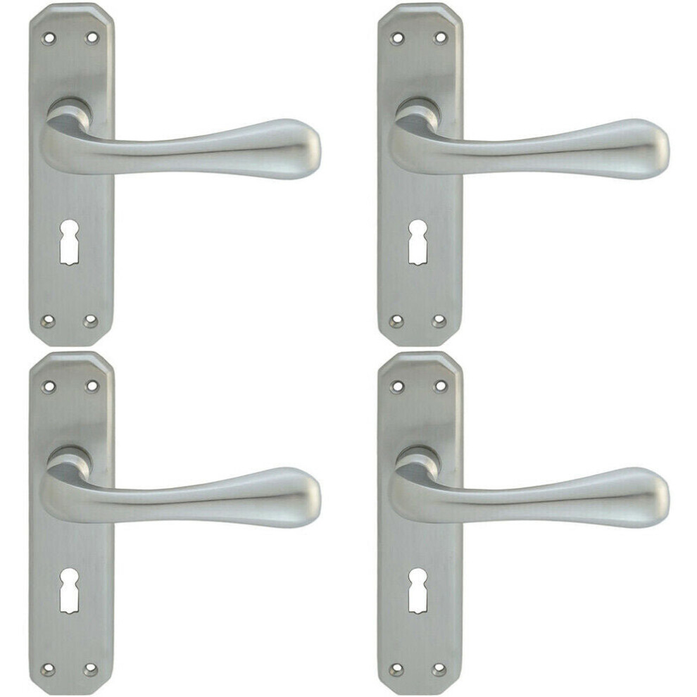 4X Pair Heavy Duty Handle On Angular Lock Backplate 180 X 40Mm Satin Chrome 5056524210475