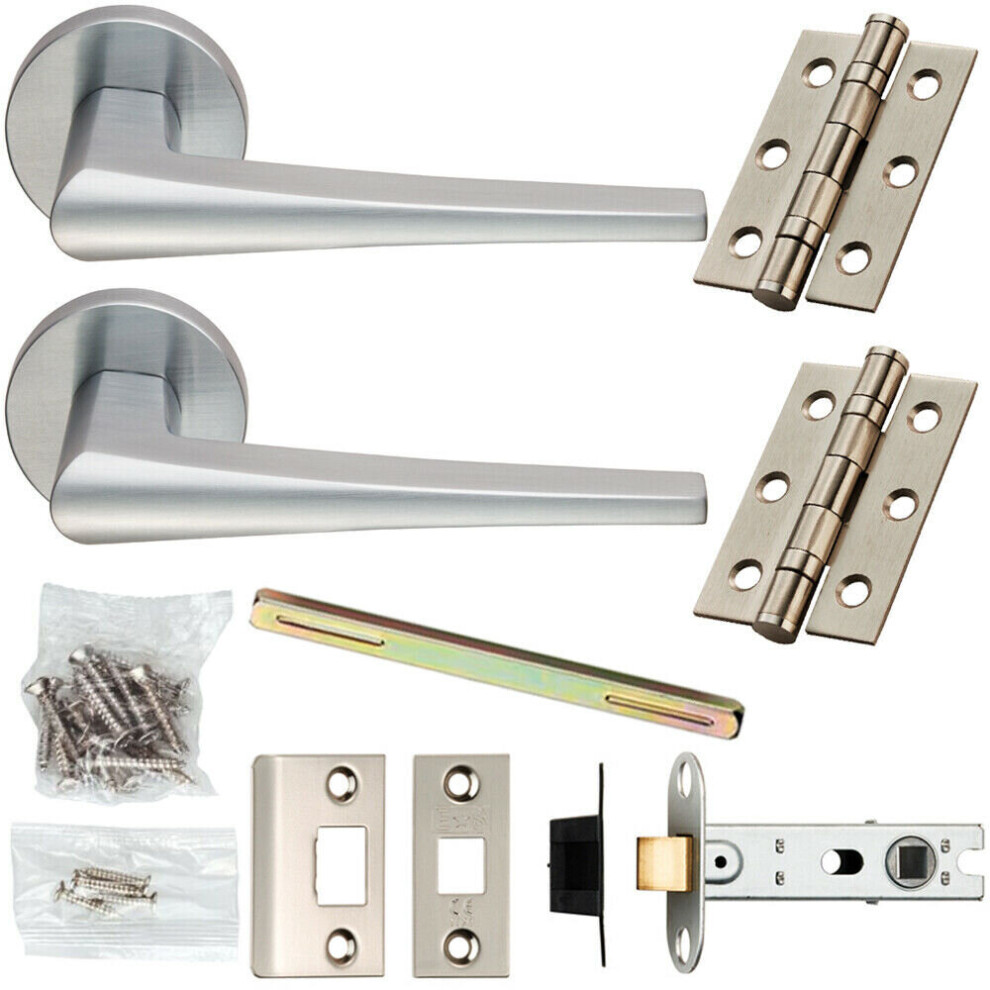 Door Handle & Latch Pack Satin Chrome Straight Wedge Bar Screwless Round Rose
